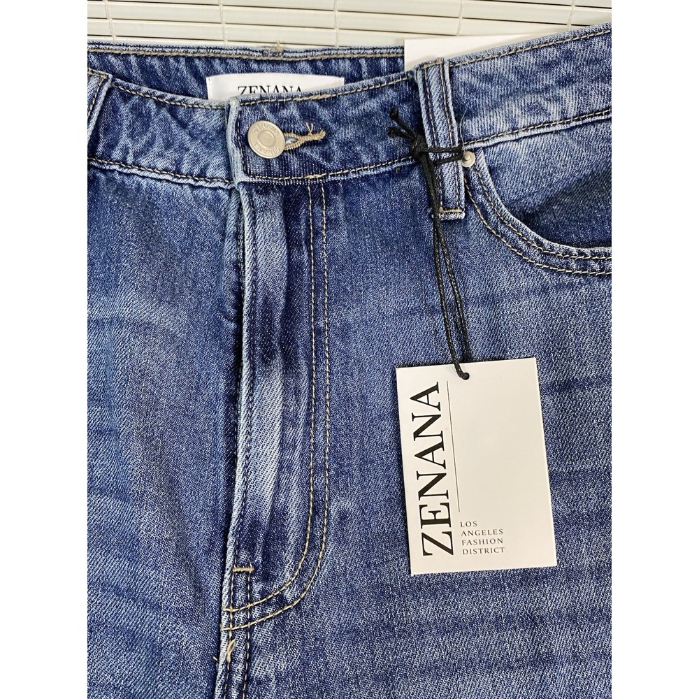NWT Zenana Women's Size 31 High Rise Wide Leg Baggy Jeans Whiskered Med Wash - Picture 6 of 13